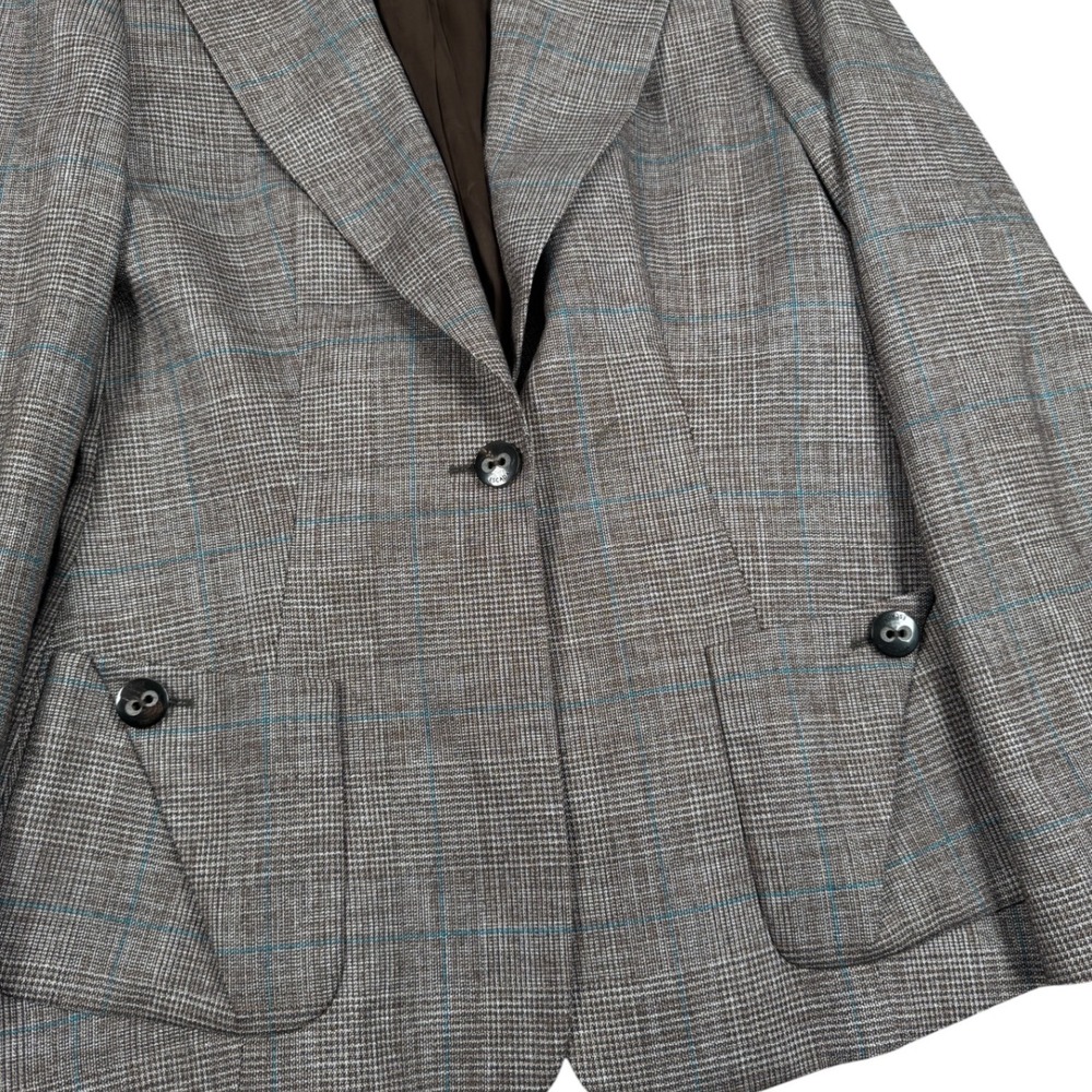 Escada Blazer Jacket Womens 36 (34) Brown Glen Plaid Wool Blend One Button - Picture 5 of 8
